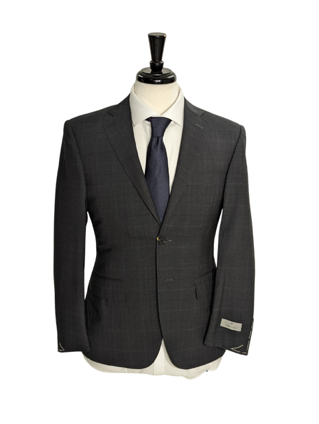 Canali Men's Charcoal Windowpane 100% Wool Suit 34S