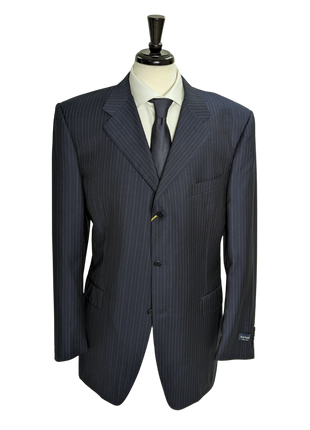 Canali Men's Navy Pinstriped 100% 3-Button Wool Suit 48L