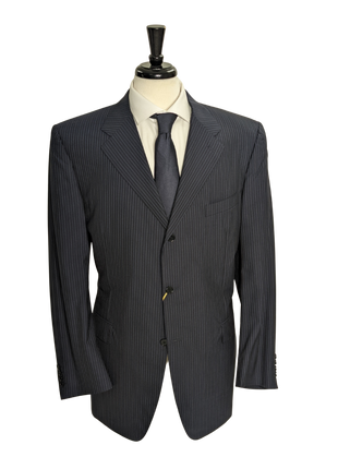 Canali Men's Navy Pinstriped 100% 3-Button Wool Suit 48L