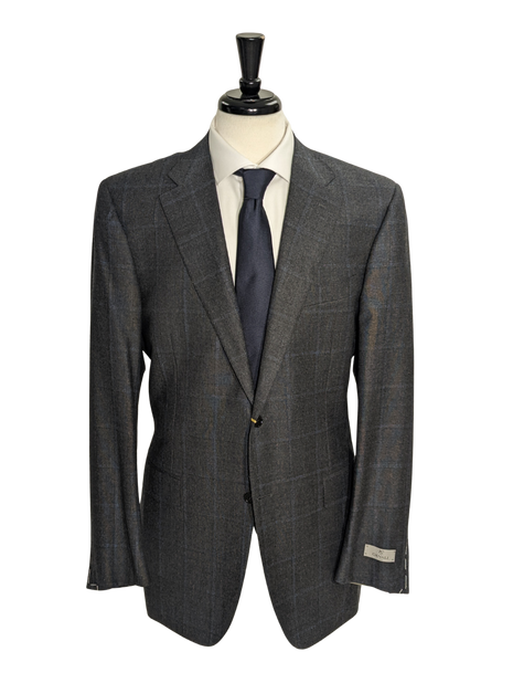 Canali Men's Charcoal Windowpane 100% Wool Suit 44L