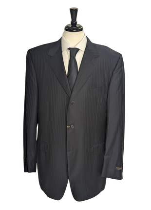 Canali Men's Navy Pinstriped 100% Wool 3-Button Suit 46L