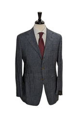 Sartoria Partenopea Men's Blue Windowpane 100% Linen Suit 40R