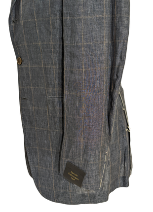 Sartoria Partenopea Men's Blue Windowpane 100% Linen Suit 40R