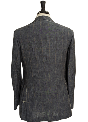 Sartoria Partenopea Men's Blue Windowpane 100% Linen Suit 40R