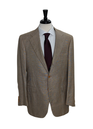Sartoria Partenopea Men's Brown Glen Plaid Cashmere Silk 3-Roll-2 Suit 42R