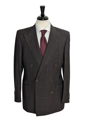 Sartoria Partenopea Men's Black Windowpane Double Breasted Suit 40R