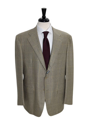 Sartoria Partenopea Men's Beige Windowpane 3-Roll-2 Sportcoat 44R