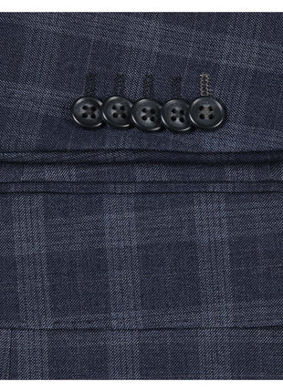 English Laundry Mens Navy Windowpane Slim Fit Notch Lapel 2 Button Stretch Suit