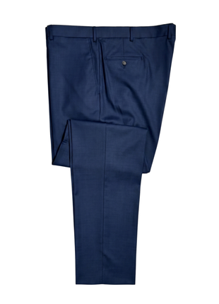 Beragamo Elegant Men's Solid Navy Blue Portly Fit Wool 2-Button Suit - The Suit Depot