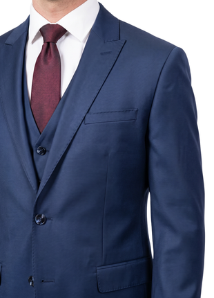 Extrema Solid Blue Reda Wool Blend Regular Fit Pleated 3 Piece Suit