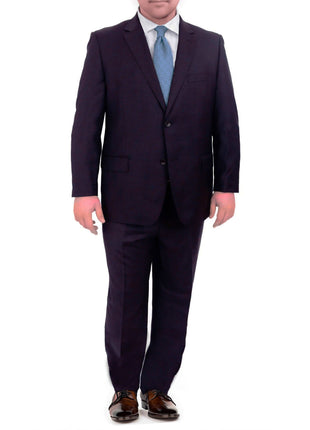 Men's Portly Fit Executive Cut Solid Navy Blue Two Button 2 Piece Wool Suit