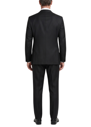 Mazara Mens Solid Black Slim Fit Notch Lapel Wool Cashmere 2-Button Suit