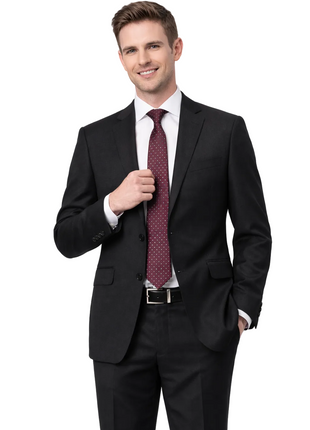 Men's Euro Slim Fit Solid Black Two Button 2 Piece 100% Wool Suit - The Suit Depot