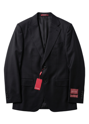 Mazara Mens Solid Black Slim Fit Notch Lapel Wool Cashmere 2-Button Suit