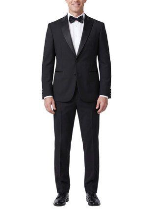 Armani Collezioni M Line Solid Black Slim Fit Peak Lapel Stretch 2-Button Wool Tuxedo - 44R
