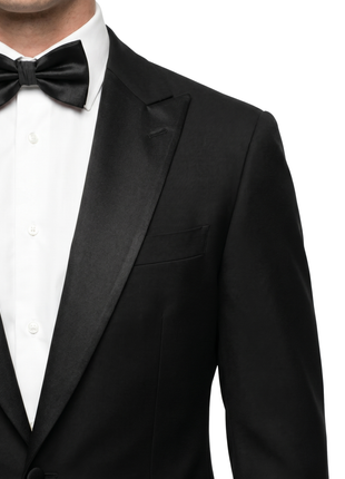 Armani Collezioni M Line Solid Black Slim Fit Peak Lapel Stretch 2-Button Wool Tuxedo - 44R