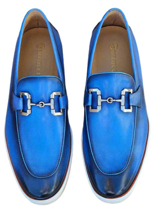 Men's Blue Leather Horsebit Loafers with Sporty White Sole