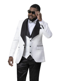 Thumbnail for Kent & Park Mens White & Black Tuxedo Prom Jacket Vest & Matching Bowtie