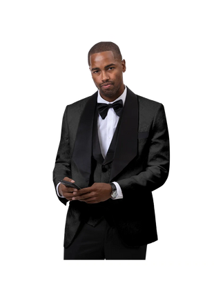 Kent & Park Mens Black Floral Tuxedo Prom Jacket Vest & Matching Bowtie