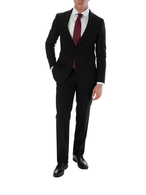 Black modern fit wool suit for men