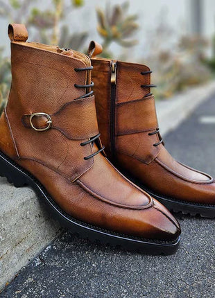 Carrucci Mens Cognac Brown Split Toe Lace Up Leather Dress Boots