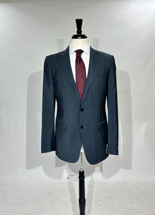 Ermenegildo Zegna Trofeo Mens Blue Textured Peak Lapel Slim Fit 2-Button Wool Mohair Suit - 40L