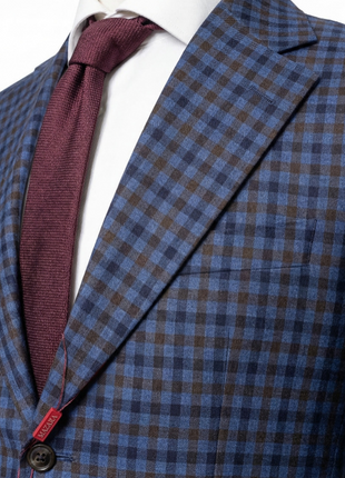 Mazara Mens Blue and Brown Checked Slim Fit Patch Pockets Sportcoat