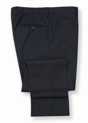 Mazara Mens Dark Navy Pinstriped Portly Fit Notch Lapels 2-Button Wool Suit