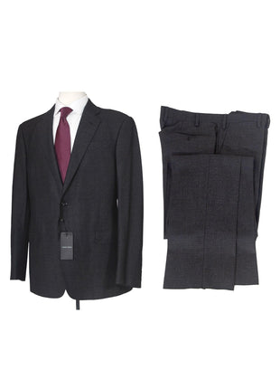 Giorgio Armani Mens Charcoal Gingham Wool Blend 2 Piece Suit