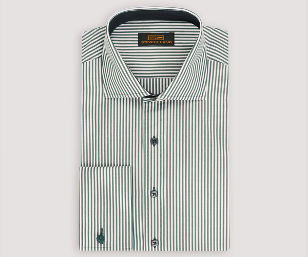 walmart mens dress shirt Steven Land Mens Green Striped 100% Cotton French Cuff Cutaway Collar – The Suit Depot