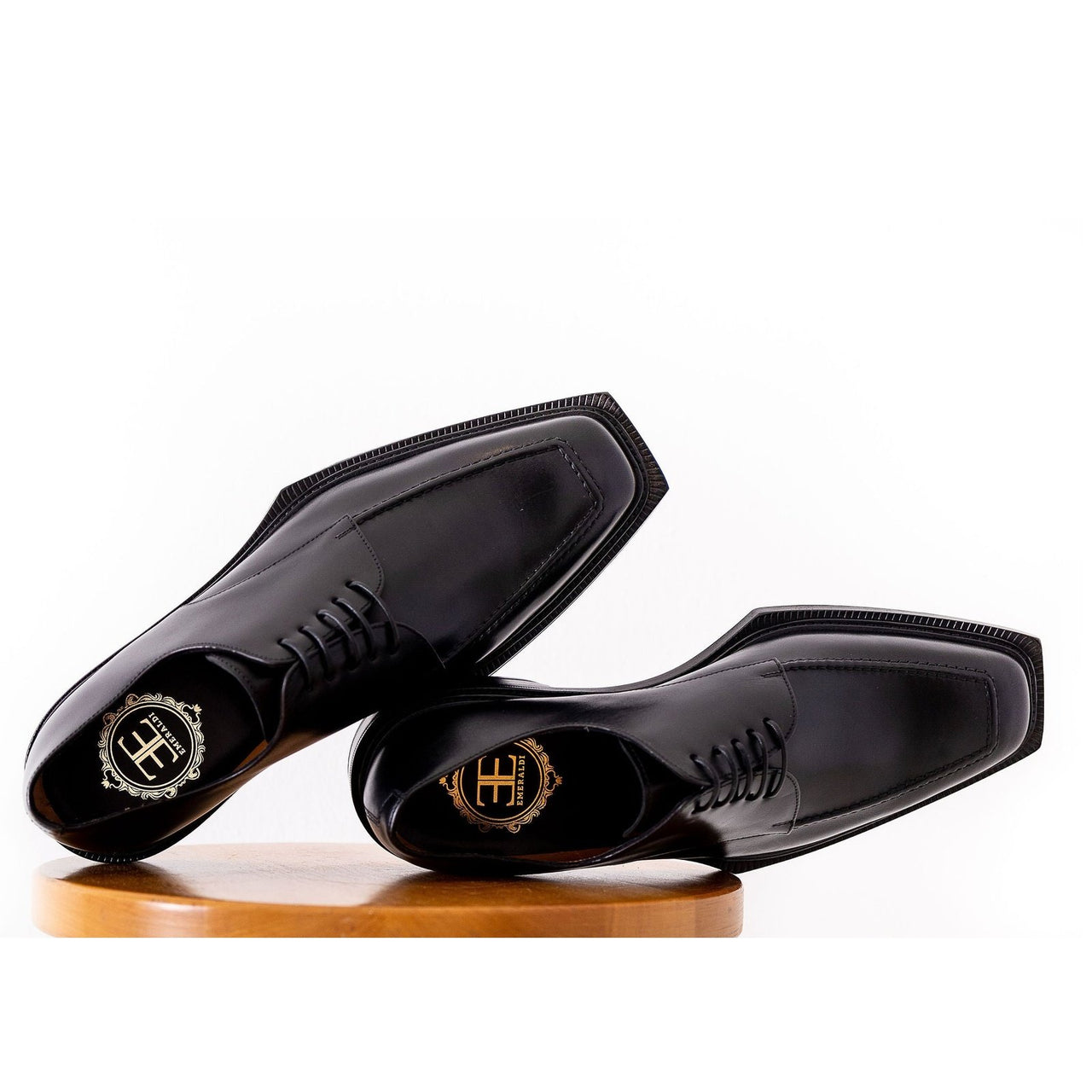 Emeraldi Mens Black Square Toe Lace-up Oxford Calfskin Leather