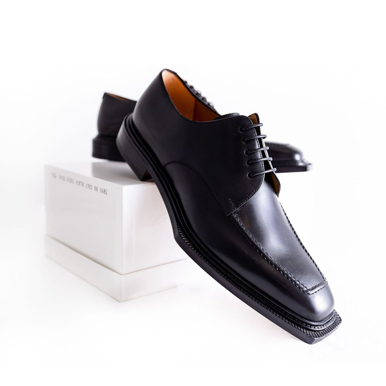 Emeraldi Boys Black Square Toe Lace-up Oxford Calfskin Leather Italian Dress Shoes