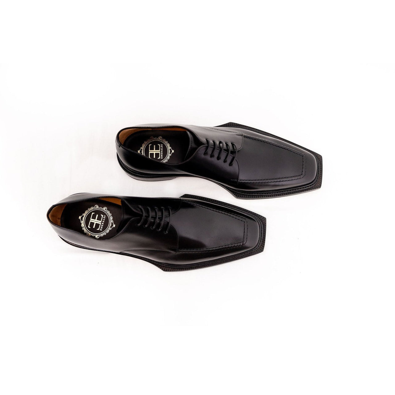 Emeraldi Mens Black Square Toe Lace-up Oxford Calfskin Leather