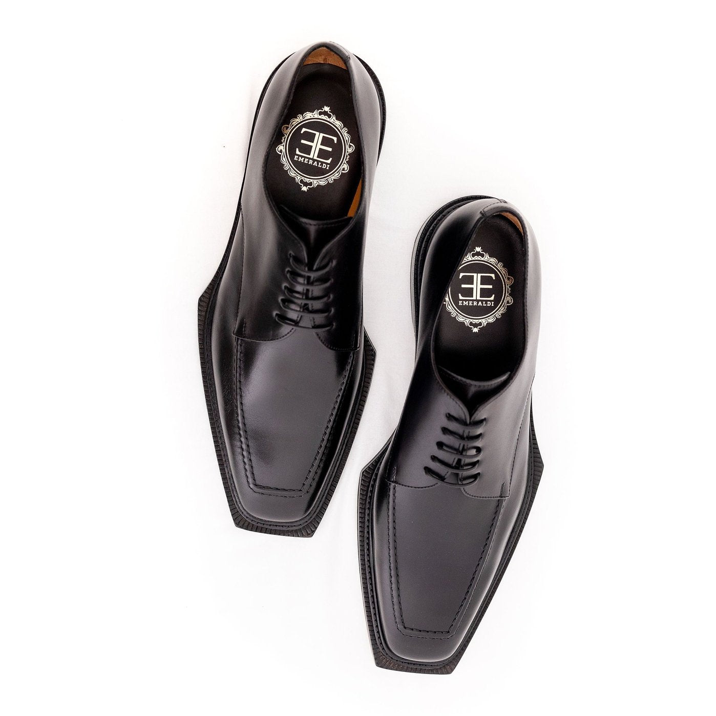 Emeraldi Mens Black Square Toe Lace-Up Oxford Calfskin Leather Italian Dress Shoes, 11 Emeraldi Mens Black Square Toe Lace-Up Oxford Calfskin Leather Italian Dress Shoes, 11