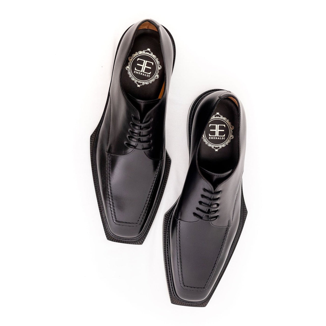 Emeraldi Mens Black Square Toe Lace-up Oxford Calfskin Leather