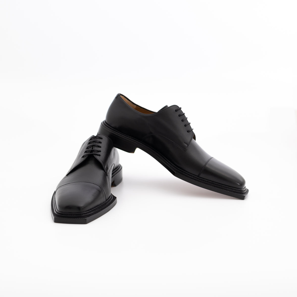 Emeraldi Mens Black Square Toe Oxford Nappa &amp; Calfskin Leather Italian Dress Shoes