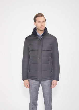 Pierre Carlos Mens Solid Black Puffer Coat