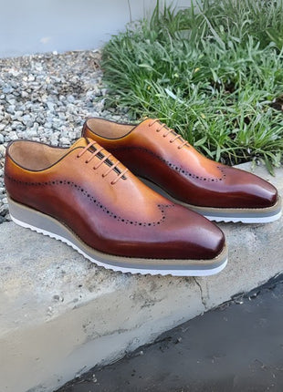 Carrucci Mens Brown/Tan Two Tone Lace-up Oxford Leather Dress Shoes