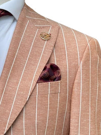 Thumbnail for Romaster Mens Slim Fit Rust Pinstriped Linen Blend 2 Piece Suit