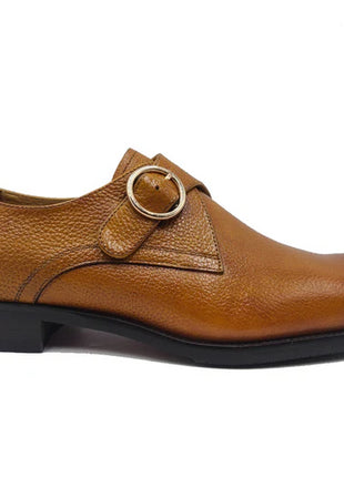 Carrucci Mens Cognac Brown Single Monk Strap Leather Dress Shoes