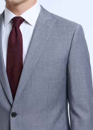 Blujacket Solid Gray Wool Regular Fit  Peak Lapels 2-piece Suit - The Suit Depot