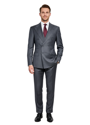 Ralph Lauren Purple Label Mens Gray Sharkskin Peak Lapel Slim Fit Double-Breasted Wool Suit - 38L