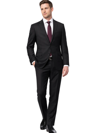 Men's Euro Slim Fit Solid Black Two Button 2 Piece 100% Wool Suit - The Suit Depot
