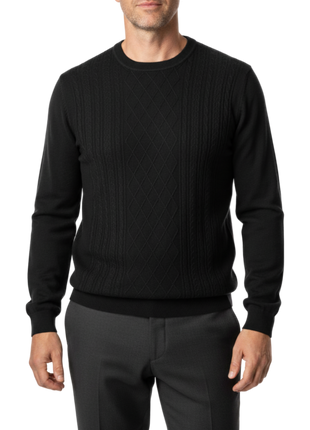 Lavane N.Y. Black Textured Diamond Knit Crewneck Pullover Sweater