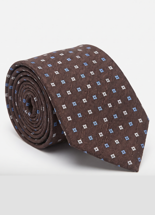 Letteriello Brown with Small White and Blue Squares pattern Italian Silk Neck Tie