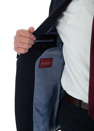 Sartoria Mazara Mens Classic Fit Navy & Brown Check 100% Wool 2 Piece Suit