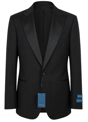 Tovaglia Solid Black Classic Fit Peak Lapel 1-Button Wool Cashmere Tuxedo Suit