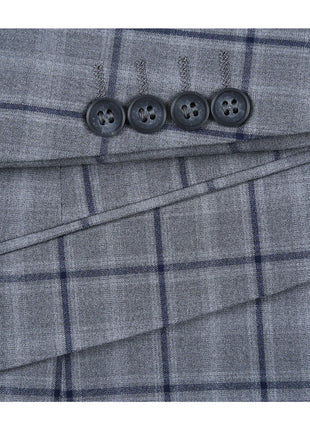 Raphael Mens Gray & Blue Windowpane Slim Fit Notch Lapel 2 Button Stretch Suit