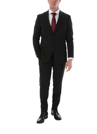 Sartoria Mazara Mens Slim Fit Black 100% Wool 2 Piece Suit