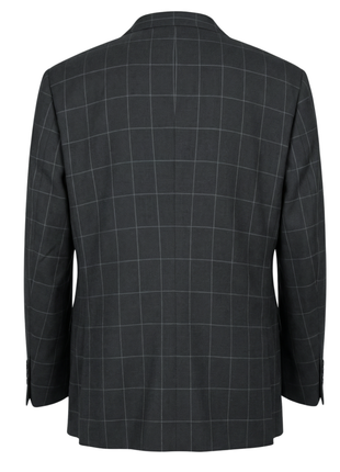 Mazara Mens Black With Gray Windowpane Classic Fit Peak Lapel 3-Piece Wool Suit